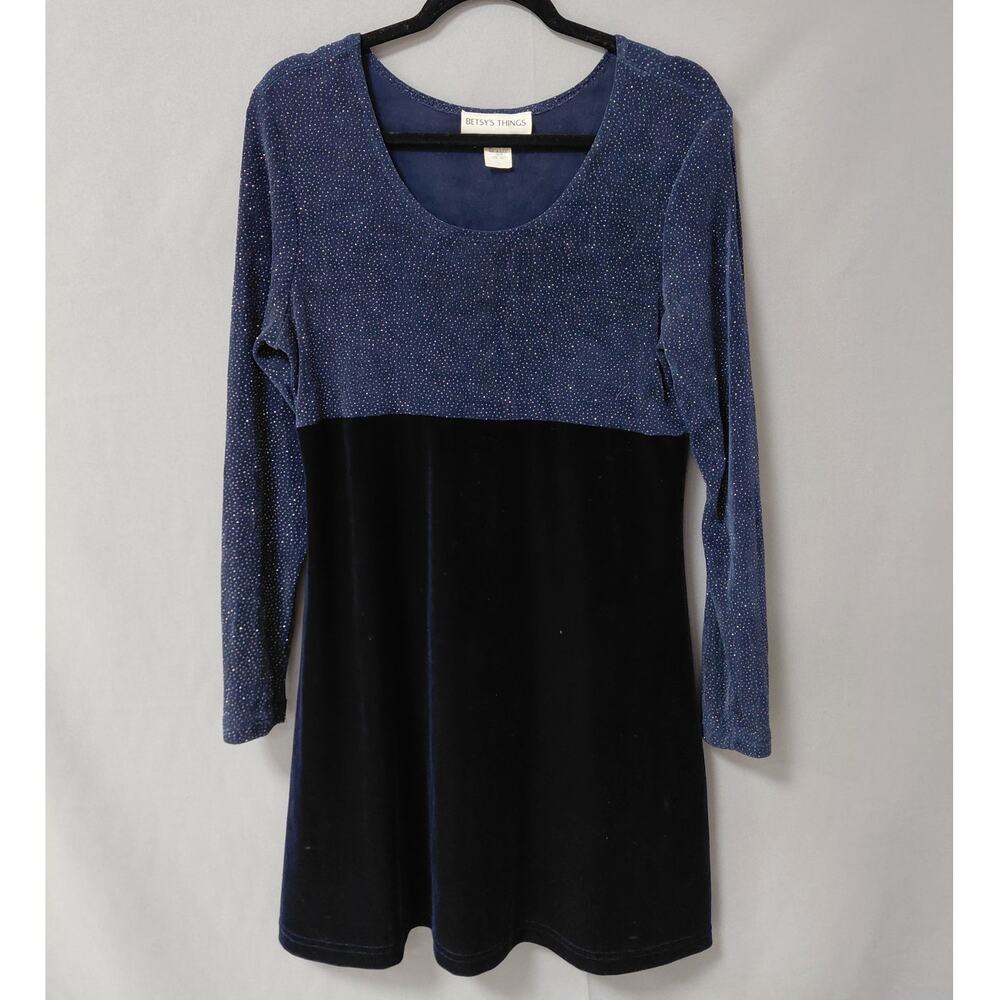 Betsy's Things Made in USA Blue Short Colorblock Dress Women Size 12